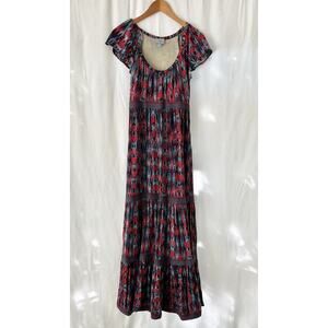 Plenty Tracy Reese Dress Women LARGE Red Blue Maxi Flutter Sleeve Anthropologie